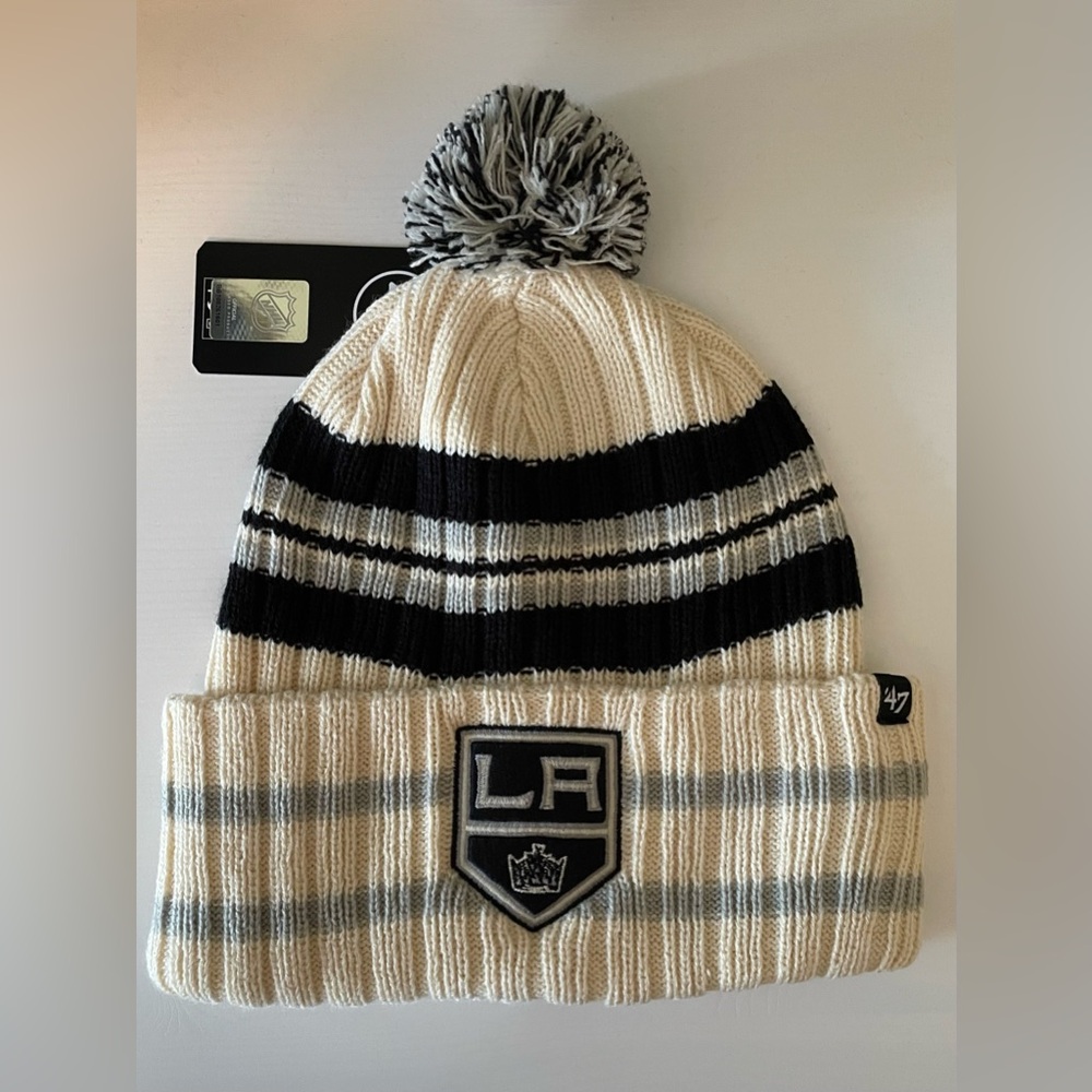 NWT LA Kings Pom Pom Winter Cap Cream, Grey, and Black